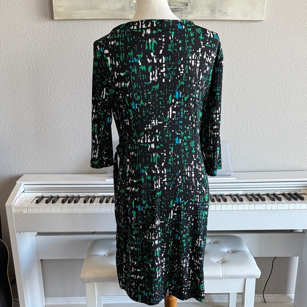 Apt. 9 Black and Green Patterned Faux Wrap Dress - Picture 5 of 8